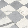 Gray and white checkered marble tiles in Checkerboard Bardiglio Imperiale Statuary set