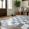 Checkerboard bardiglio marble and carrara white marble 12x12 tumbled set floor with alternating white and gray tiles