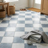 Blue and white marble-effect checkered floor tiles in Bardiglio and Oriental white marble 12x12 tumbled set