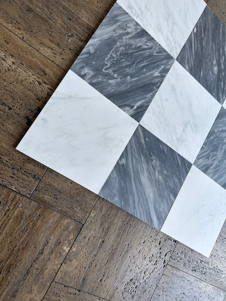 Checkerboard Bardiglio Nuvolato and Oriental White 12x12 marble tiles