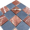 Red and gray diamond-shaped marble tiles from Checkerboard Bardiglio Rojo Alicante 3x3 Tumbled collection