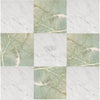 Checkerboard Bianco Carrara White Marble and Ming Green Marble tile arrangement