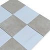 Alternating gray and light blue square tiles in Checkerboard Bianco Dolomite and Crema Marfil 12x12 Set