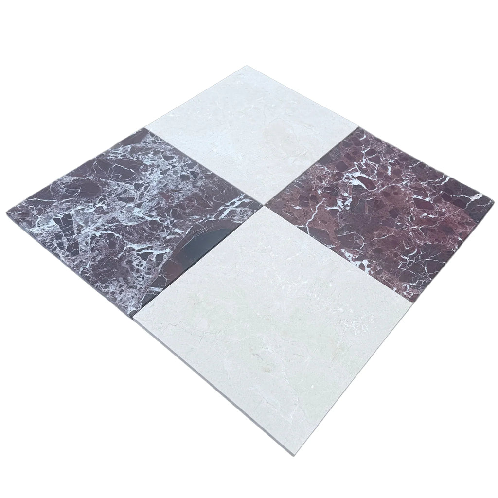Checkerboard marble tiles from Rosso Levanto and Crema Marfil 12X12 Set