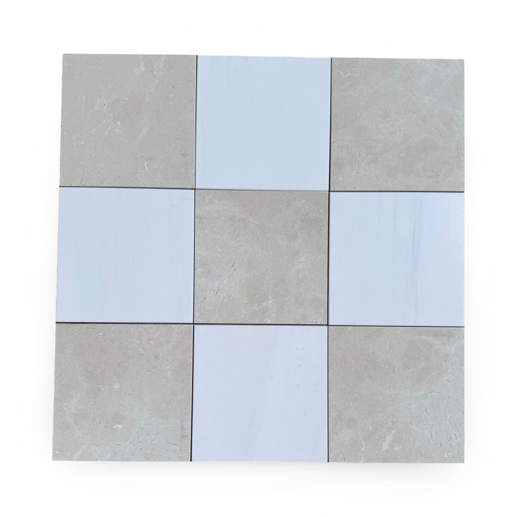 Checkerboard pattern with Nine Bianco Dolomite and Crema Marfil tiles in 12x12 set