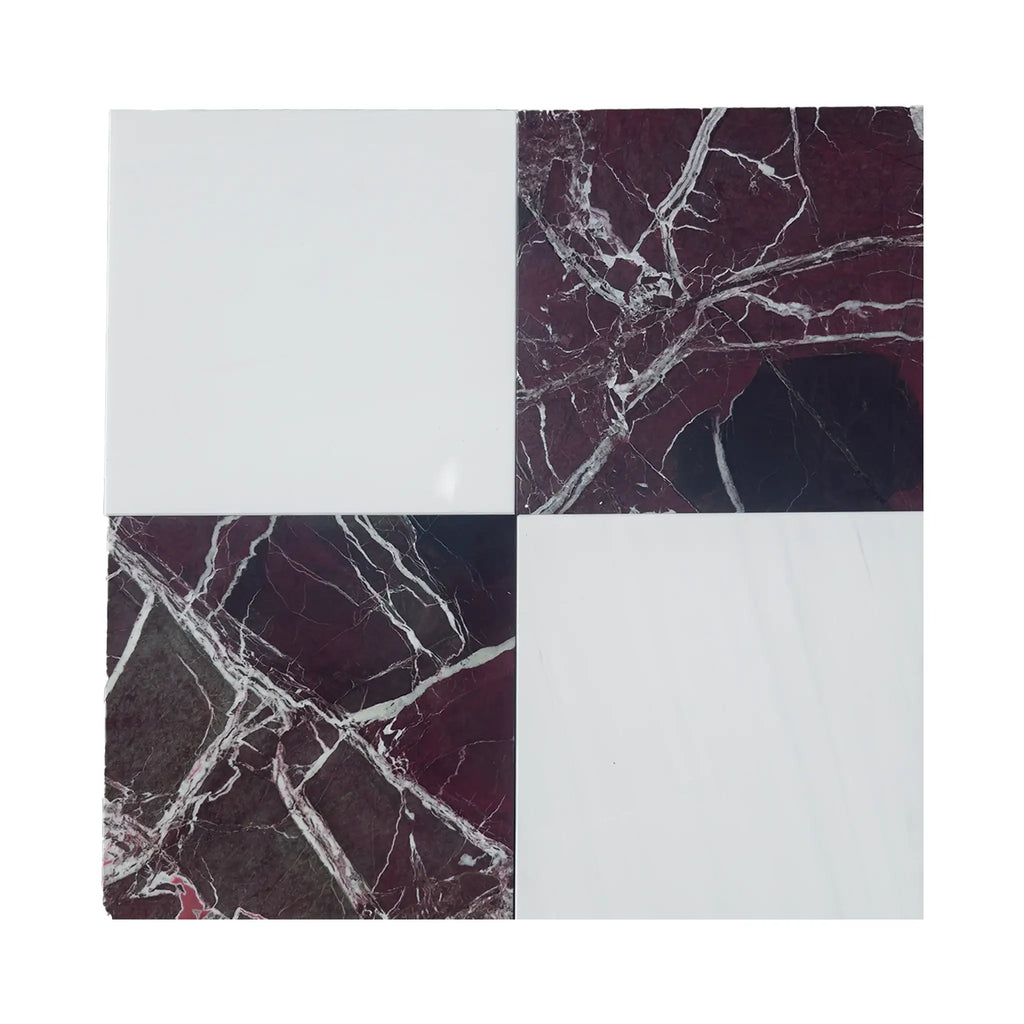 Checkerboard Rosso Levanto and Nero Marquina 12X12 Set square tile with unique pattern