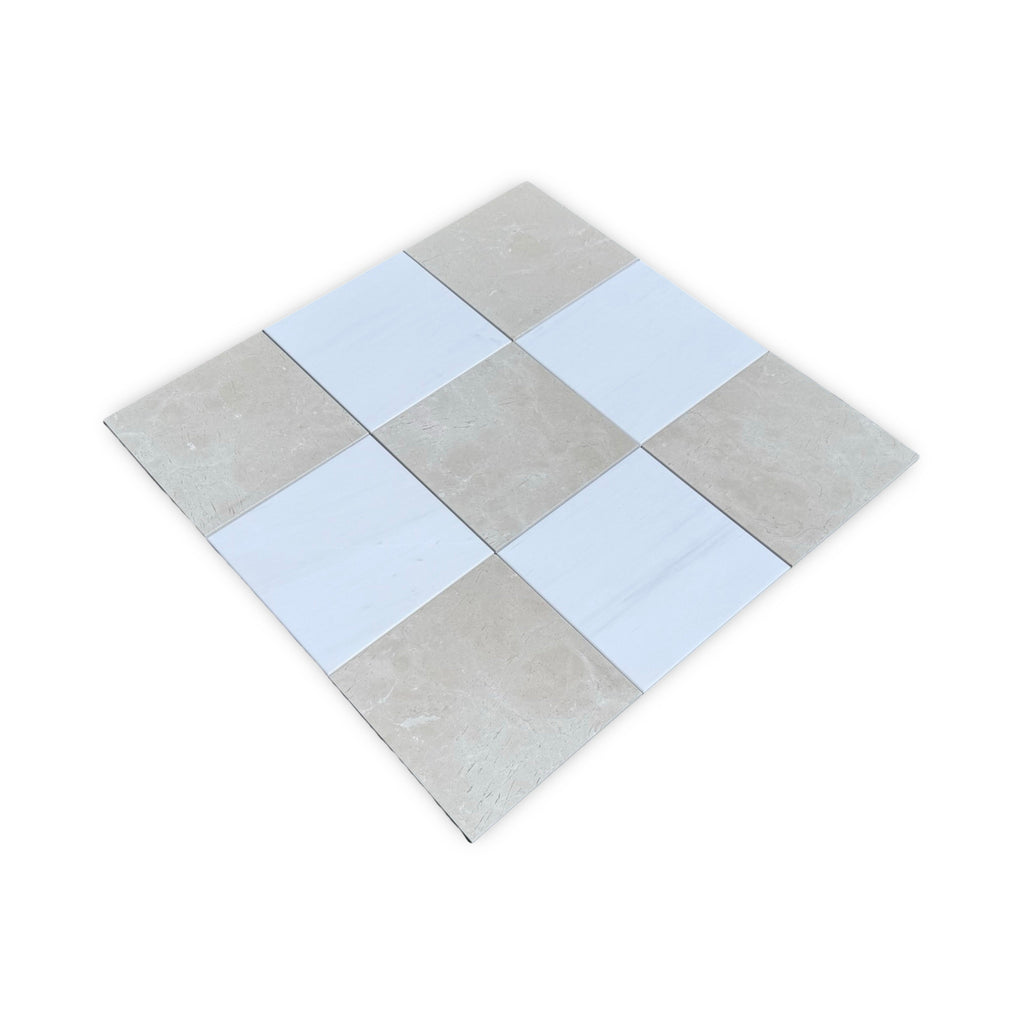 Checkerboard tile pattern featuring Bianco Dolomite and Crema Marfil 12x12 tiles