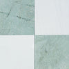 Checkered marble and white tiles in Checkerboard Bianco Dolomite and Ming Green Set