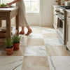 Marble-effect checkered floor tiles in white and beige with gray veining from checkerboard calacatta gold and diano royal marble set