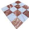 Checkerboard Carrara White and Rojo Alicante marble mosaic tiles in 3x3 tumbled pattern
