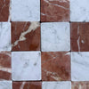 Red and white checkered marble tiles from Checkerboard Carrara White and Rojo Alicante 3x3 Tumbled collection