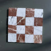 Red and white checkered marble tile mosaic from Checkerboard Carrara White Rojo Alicante 3X3 Tumbled