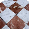 Checkerboard Carrara White and Rojo Alicante 3x3 tumbled diamond marble tiles