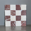 Checkerboard Crema Marfil and Rojo Alicante 4x4 tumbled marble tiles grid