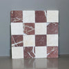 Checkerboard Crema Marfil and Rojo Alicante 4x4 tumbled marble tiles grid