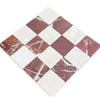 Checkerboard pattern marble mosaic tile in red and white for Checkerboard Crema Marfil Rojo Alicante 4X4 Tumbled