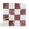 Polished checkerboard pattern of Crema Marfil and Rojo Alicante marble tiles