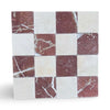 Checkerboard pattern of red and cream marble tiles for Checkerboard Crema Marfil Rojo Alicante 4X4 Tumbled