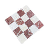 Red and white checkered marble tiles from Checkerboard Crema Marfil Rojo Alicante 4X4 Tumbled