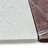 Two marble tiles with natural veining, light-colored and reddish-brown, for Checkerboard Crema Marfil Rojo Alicante 4X4 Tumbled