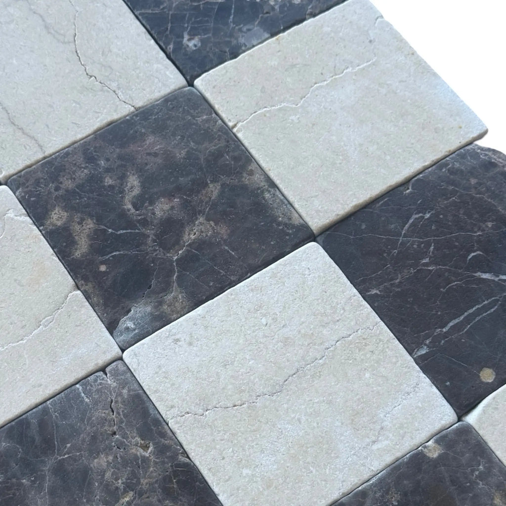 Checkerboard marble tiles featuring Emperador Dark and Crema Marfil in 6x6 set