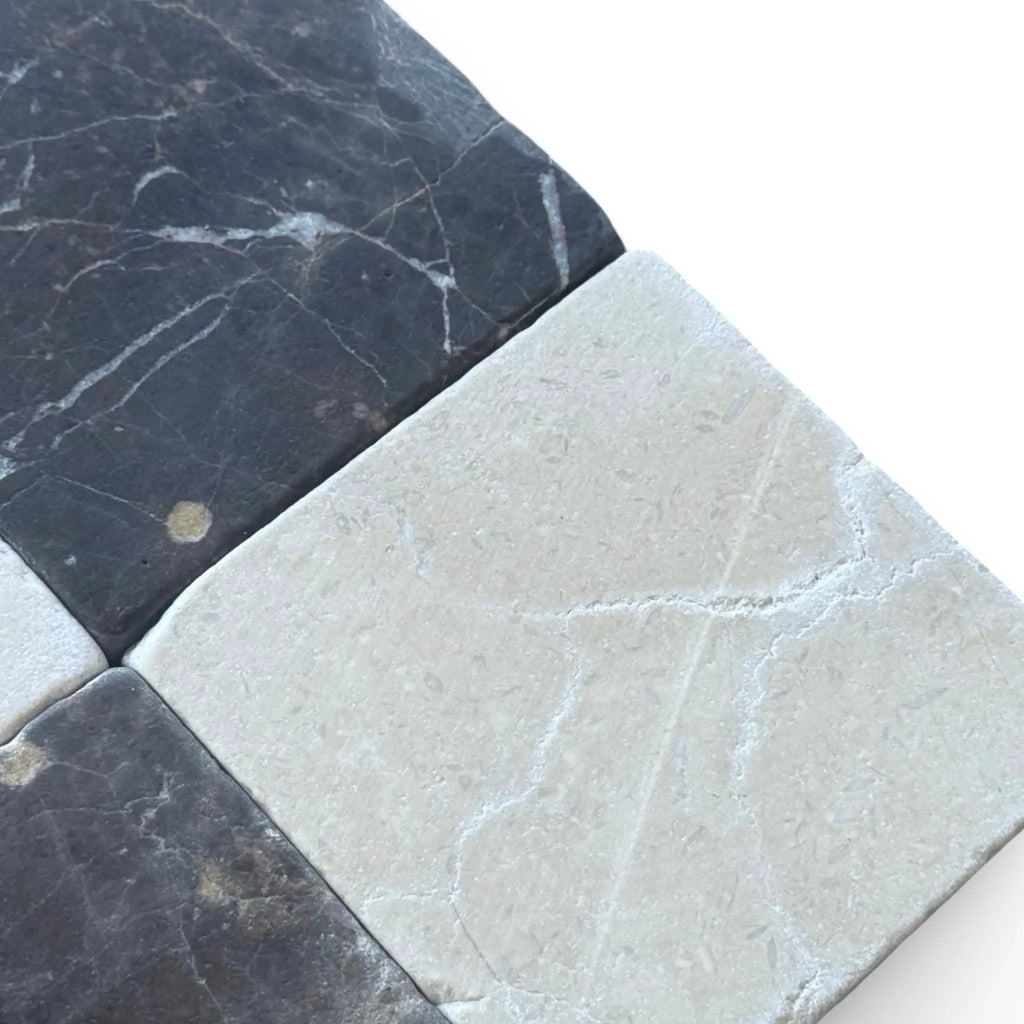 Marble checkerboard pattern with Emperador Dark and Crema Marfil tiles in 6x6 set