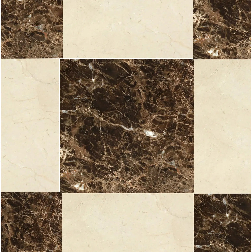 Checkerboard Emperador Dark & Crema Marfil Marble Tiles– SurfacesGalore