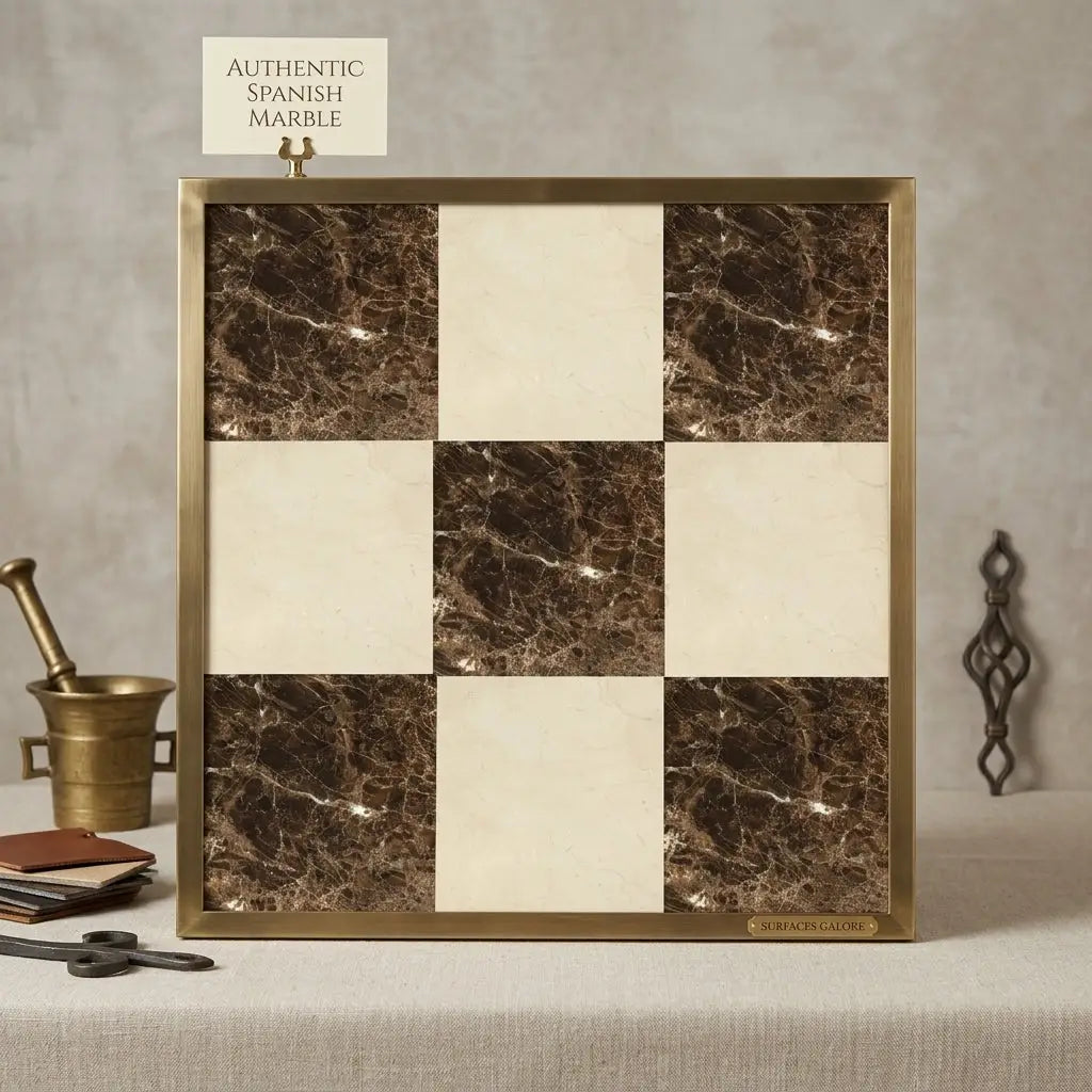 Checkerboard Emperador Dark & Crema Marfil Marble Tiles– SurfacesGalore