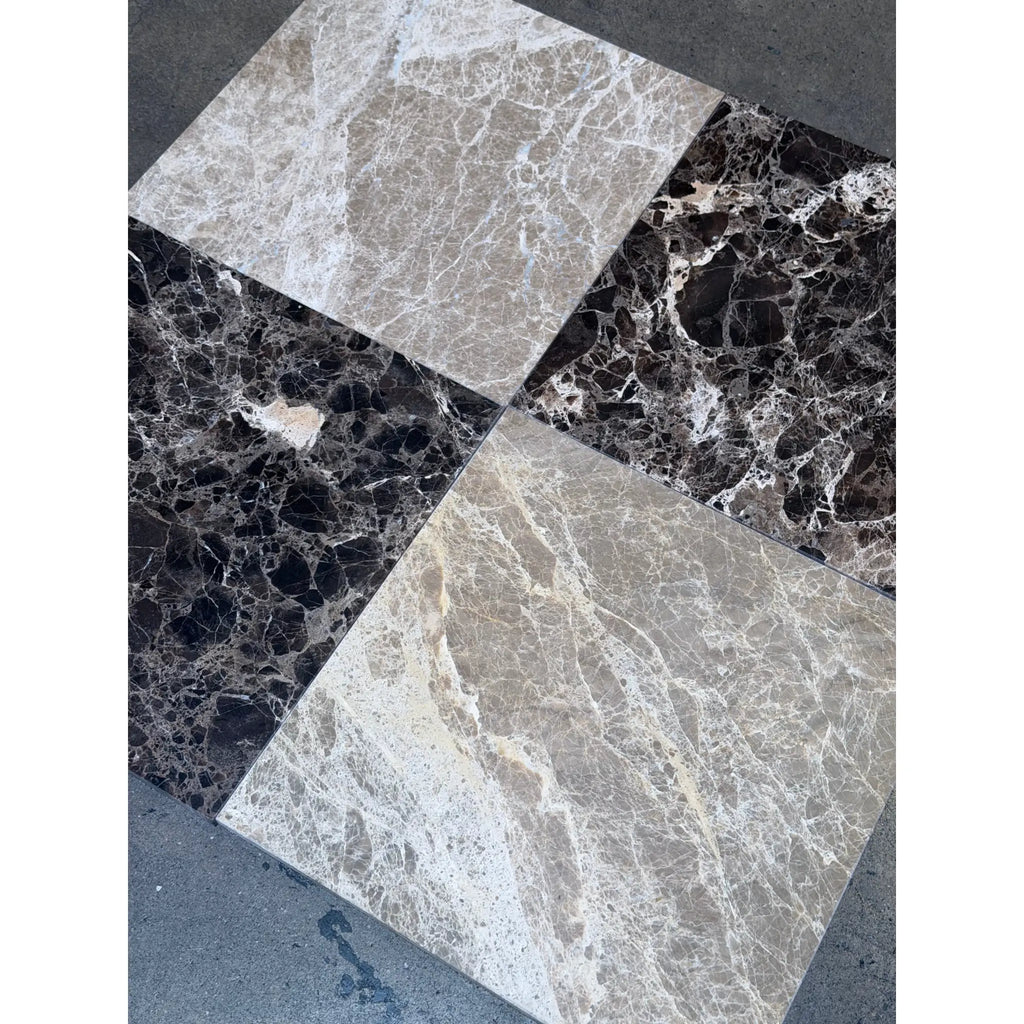 Checkerboard Emperador Dark and Light Marble 12x12 Tile Set