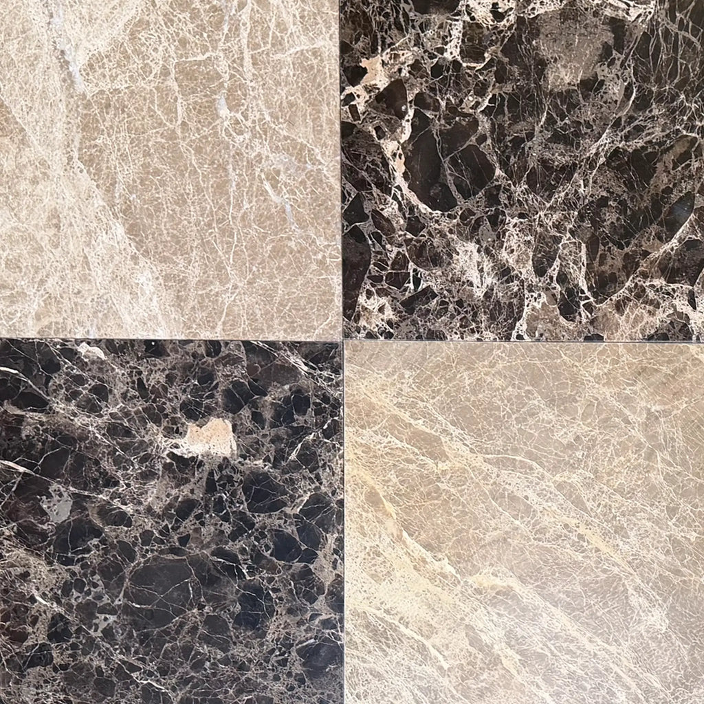 Checkerboard Emperador Dark and Light Marble 12x12 Tile Set