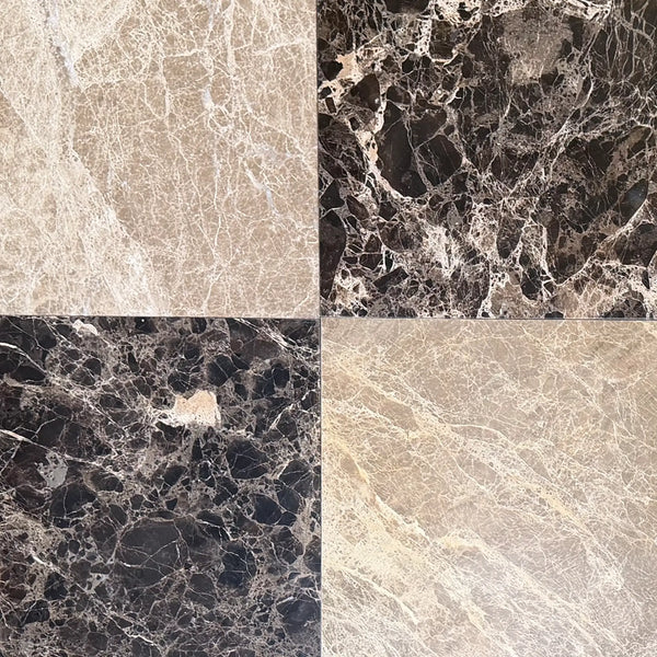 Checkerboard Emperador Dark and Light Marble 12x12 Tile Set
