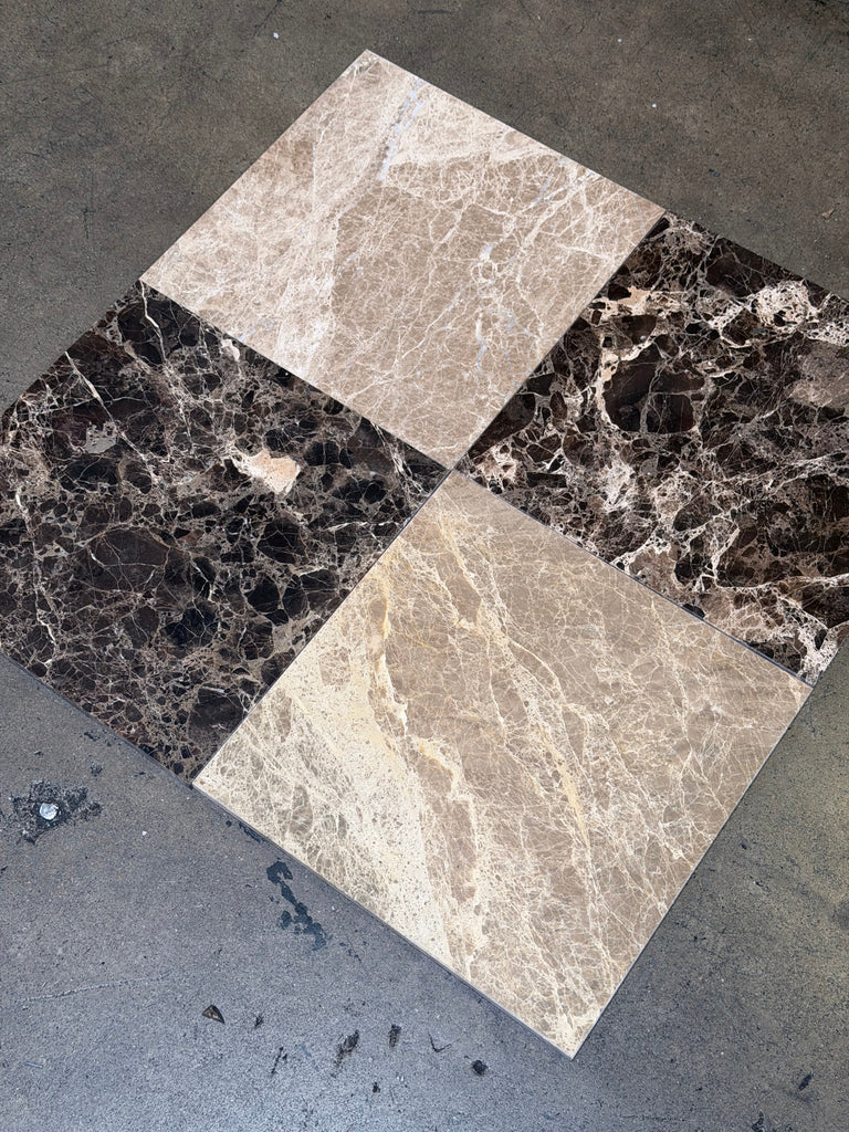 Checkerboard Emperador Dark and Light Marble 12x12 Tile Set