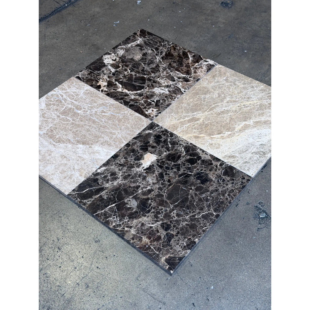 Checkerboard Emperador Dark and Light Marble 12x12 Tile Set