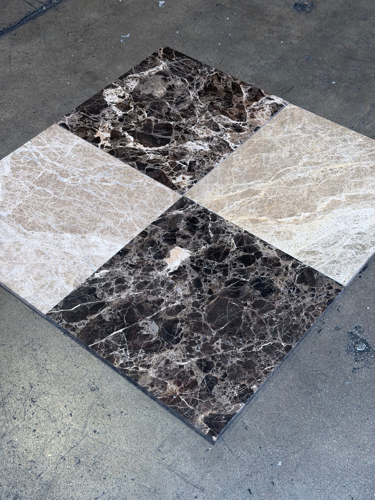 Checkerboard Emperador Dark and Light Marble 12x12 Tile Set