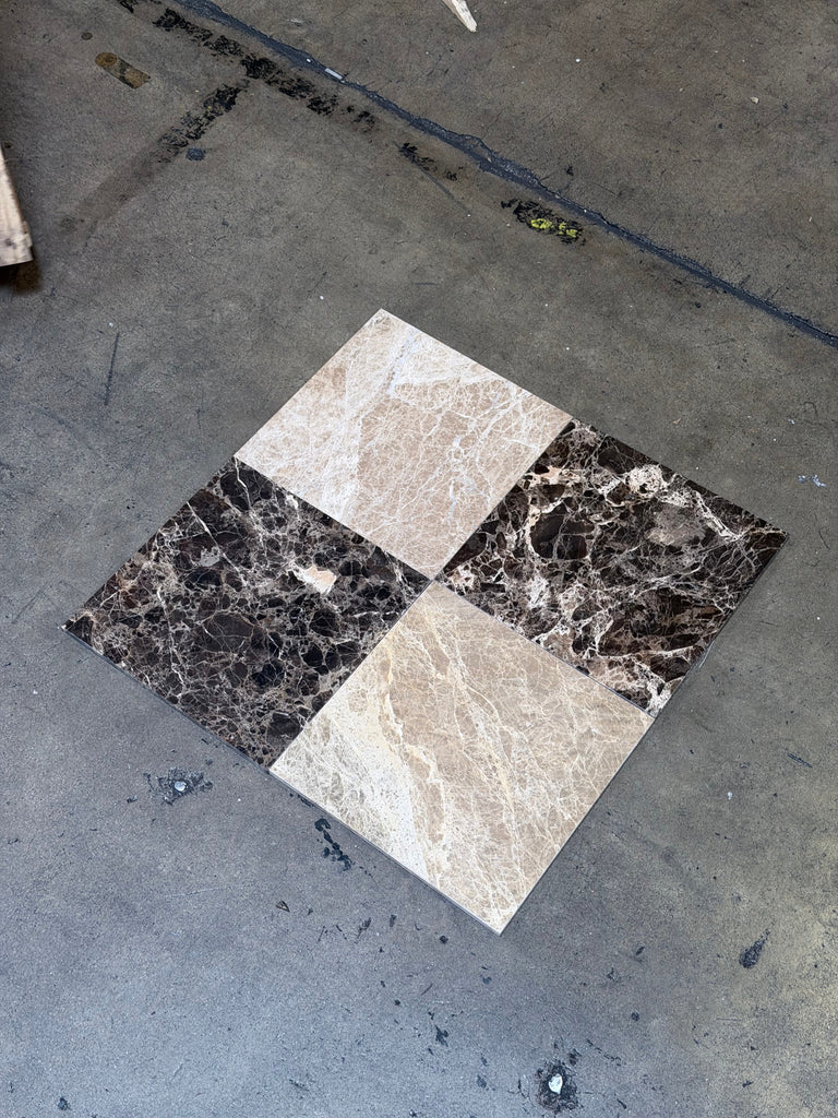 Checkerboard Emperador Dark and Light Marble 12x12 Tile Set
