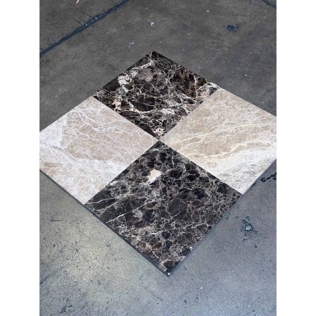 Checkerboard Emperador Dark and Light Marble 12x12 Tile Set