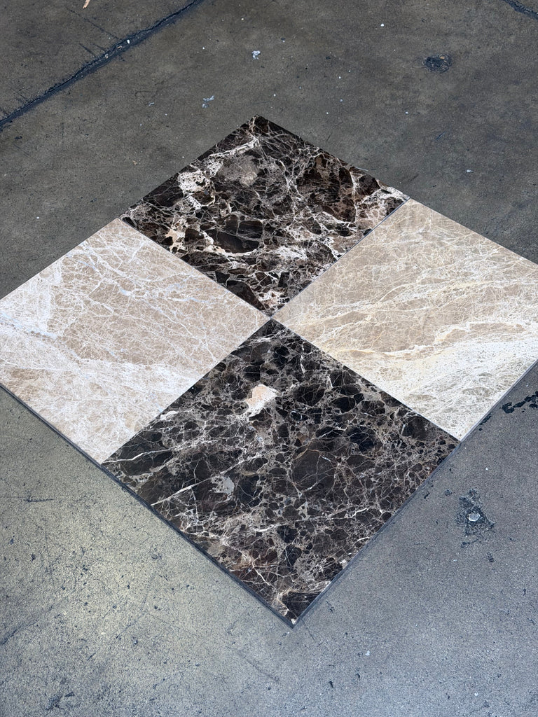 Checkerboard Emperador Dark and Light Marble 12x12 Tile Set