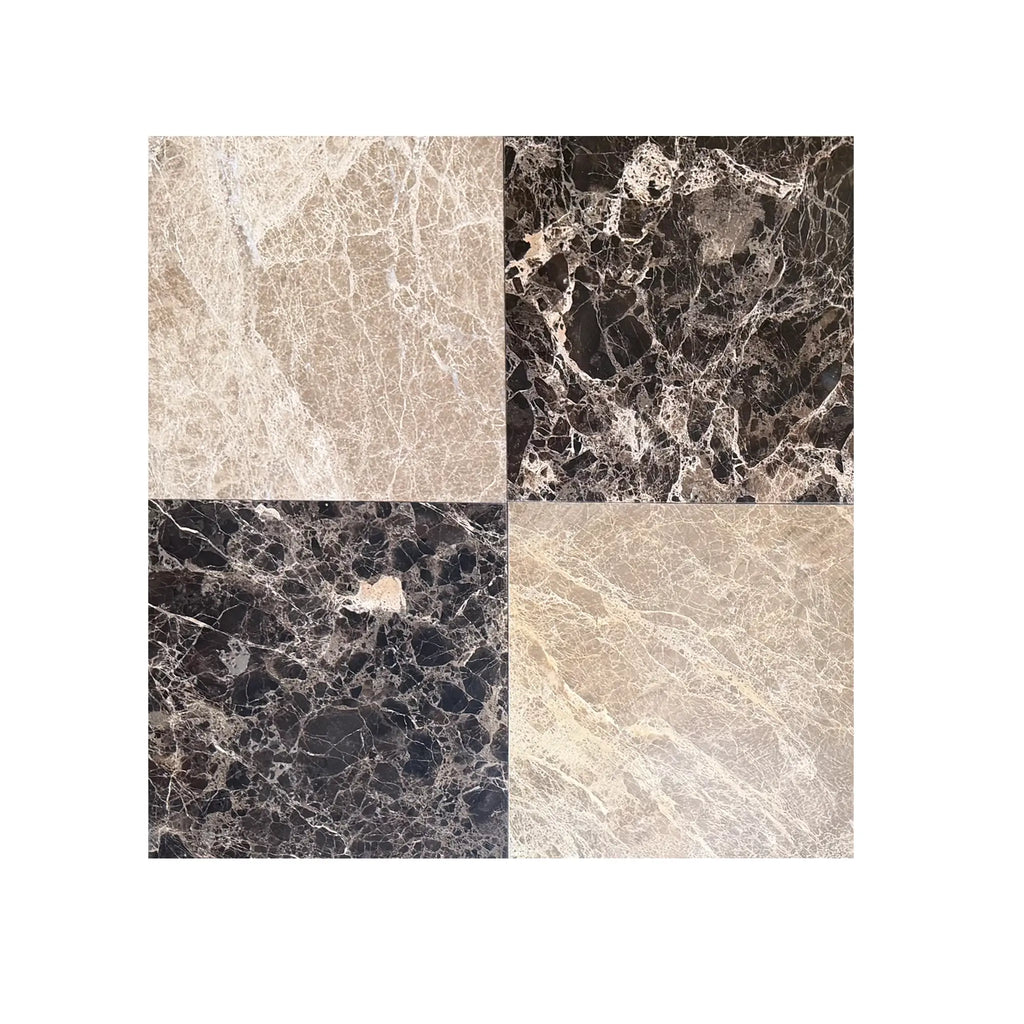 Checkerboard Emperador Dark and Light Marble 12x12 Tile Set