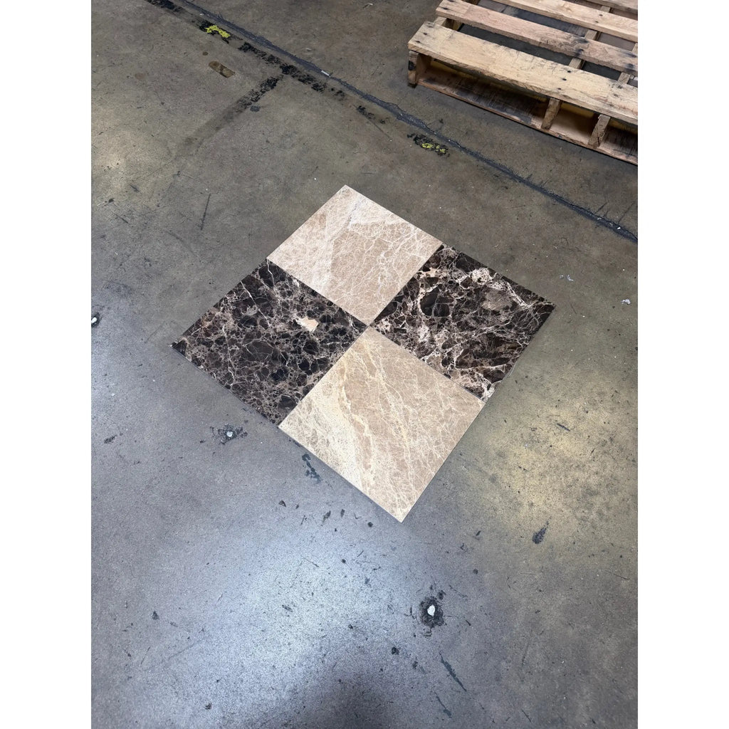 Checkerboard Emperador Dark and Light Marble 12x12 Tile Set