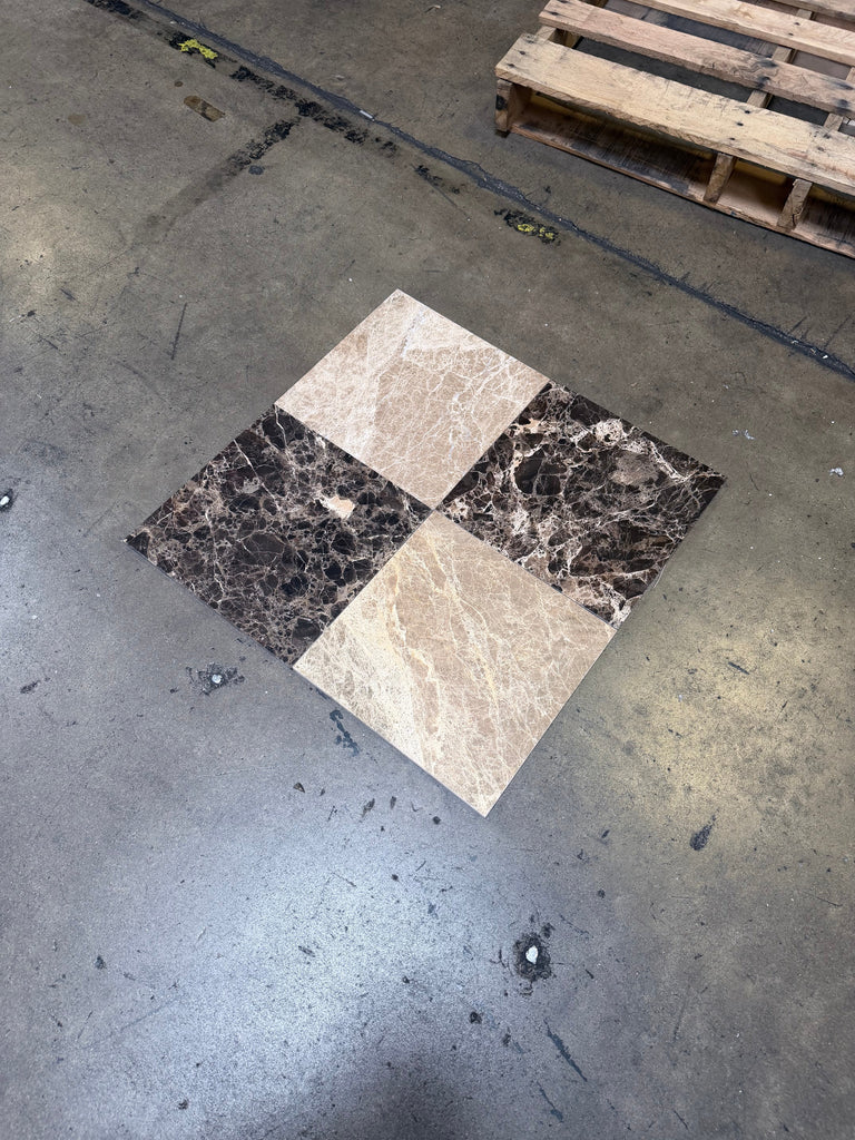 Checkerboard Emperador Dark and Light Marble 12x12 Tile Set