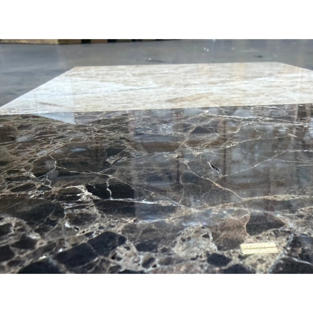 Dark gray Emperador marble slab with white beige veining in 12x12 set