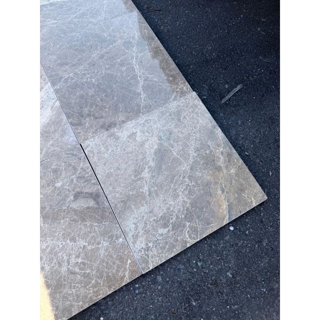 Checkerboard Emperador Dark and Light Marble 12x12 Gray Tiles with White Veining