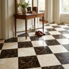 Black and white marble checkered floor tiles in checkerboard emperador dark marble and diano royal marble 12x12 set