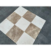 Beige and white checkered tile floor from Checkerboard Emperador Light and Crema Marfil 12x12 Set