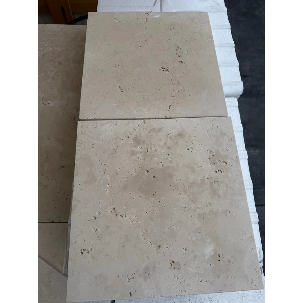 Checkerboard Ivory and Noce Travertine Tumbled Tile Set 12x12 for elegant spaces