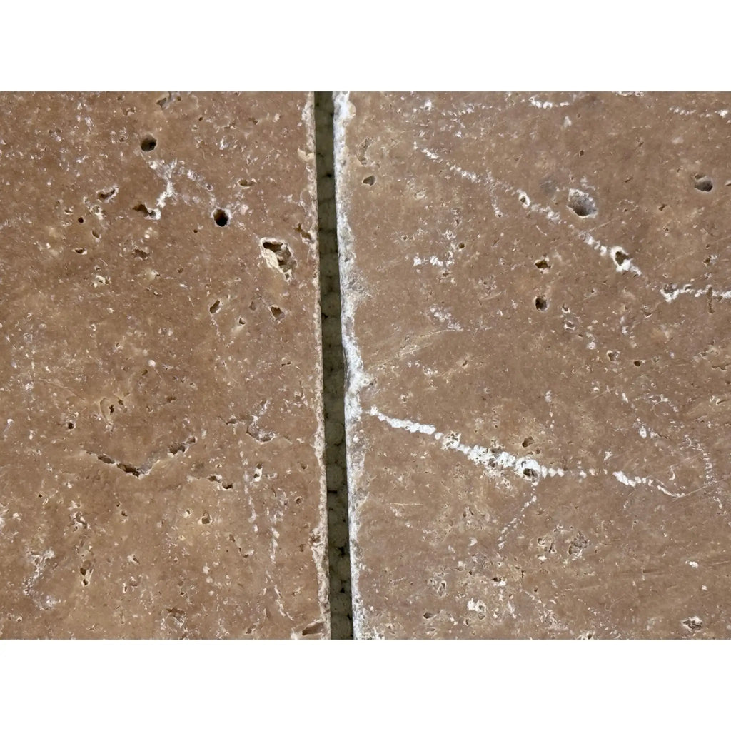 Checkerboard Ivory and Noce Travertine Tumbled 12X12 Tile Flooring Display