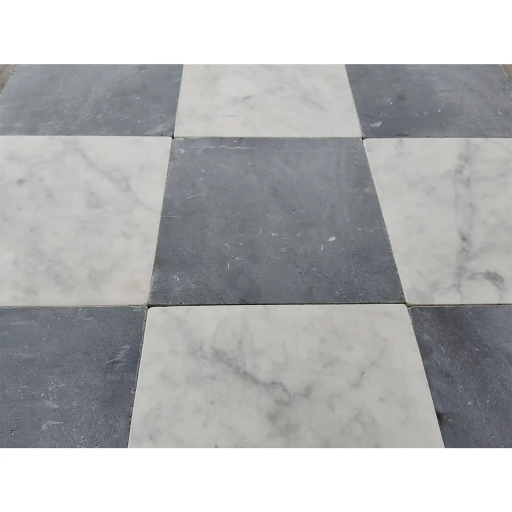 Checkerboard Nero Marquina Carrara Marble Tiles– SurfacesGalore