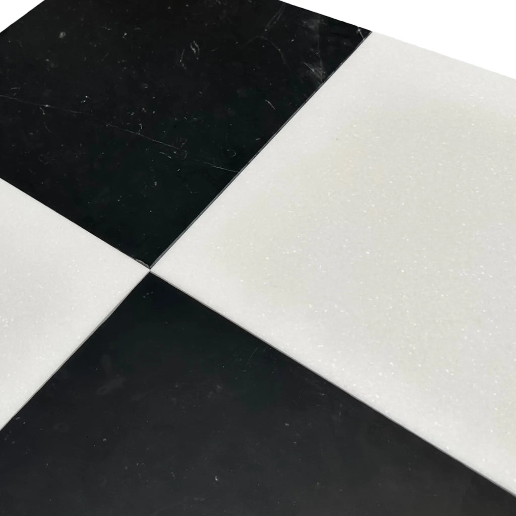Glossy black and white Checkerboard Nero Marquina Thassos 12x12 marble tile