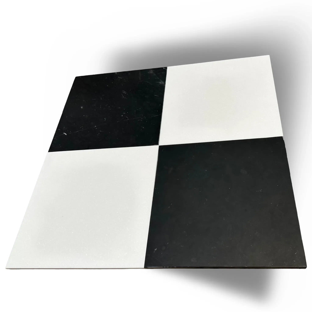 Checkerboard Nero Marquina and Thassos White Marble 12x12 Tile Set