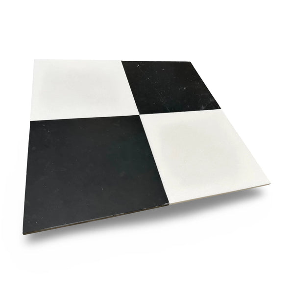 Checkerboard Nero Marquina and Thassos White Marble 12x12 Coaster Set